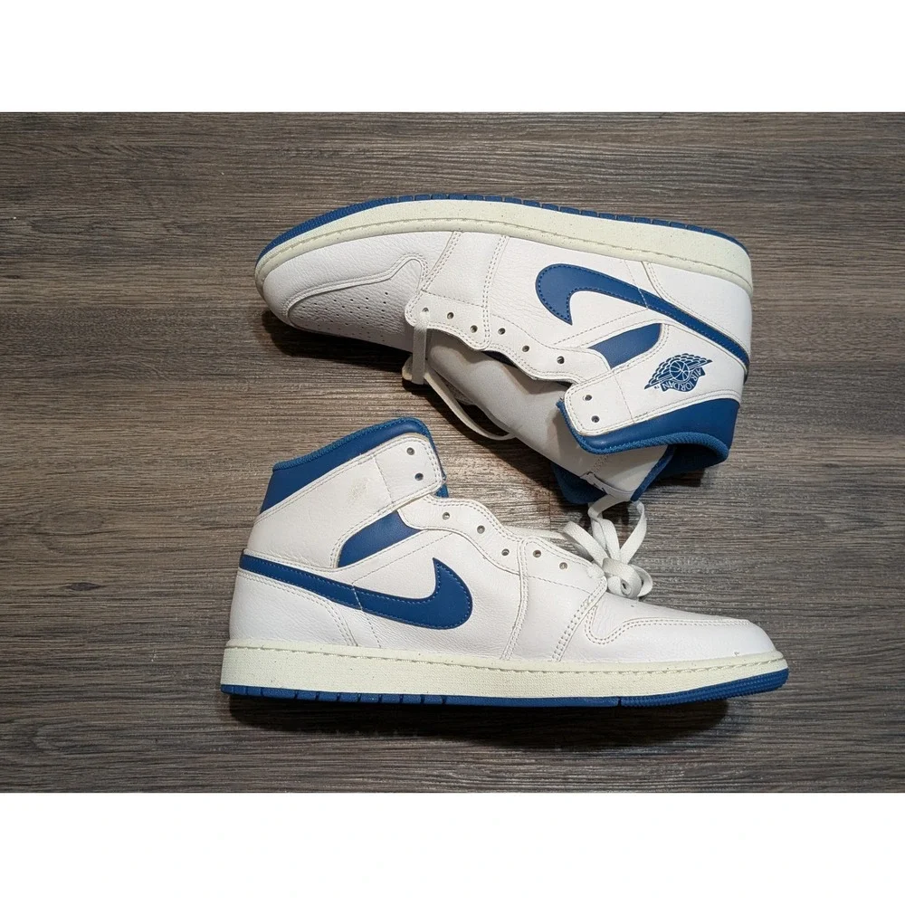 Nike Air Jordan 1 Mid White Industrial Blue Mens 12 FN5215-141 Sneaker 2024